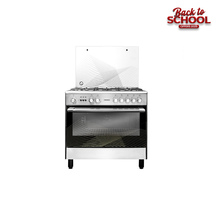 TORNADO 90CM - 5 Burners - Stainless+ full Safety +  Dishwarmer + Convection One fan
