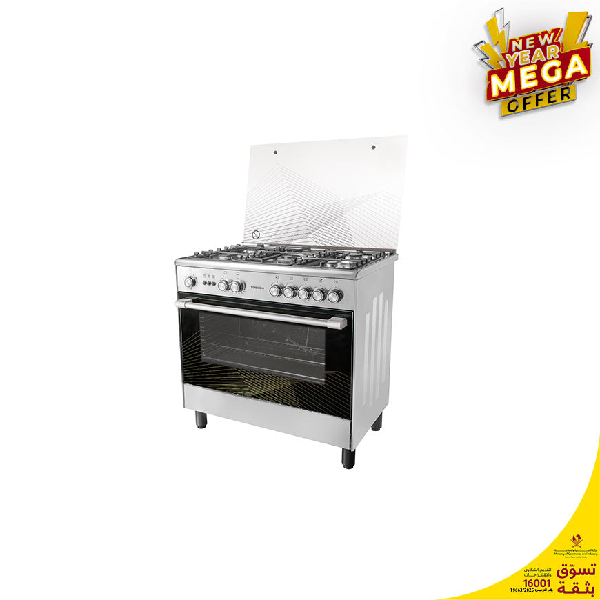 TORNADO 90CM - 5 Burners - Stainless+ full Safety +  Dishwarmer + Convection One fan
